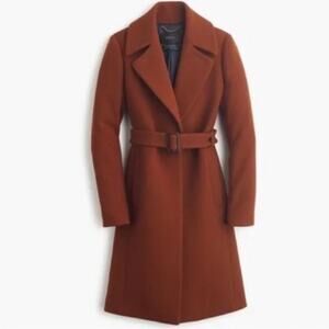 J. Crew Rust Brown Double Cloth Wool Belted Trench Coat Jacket size 6
